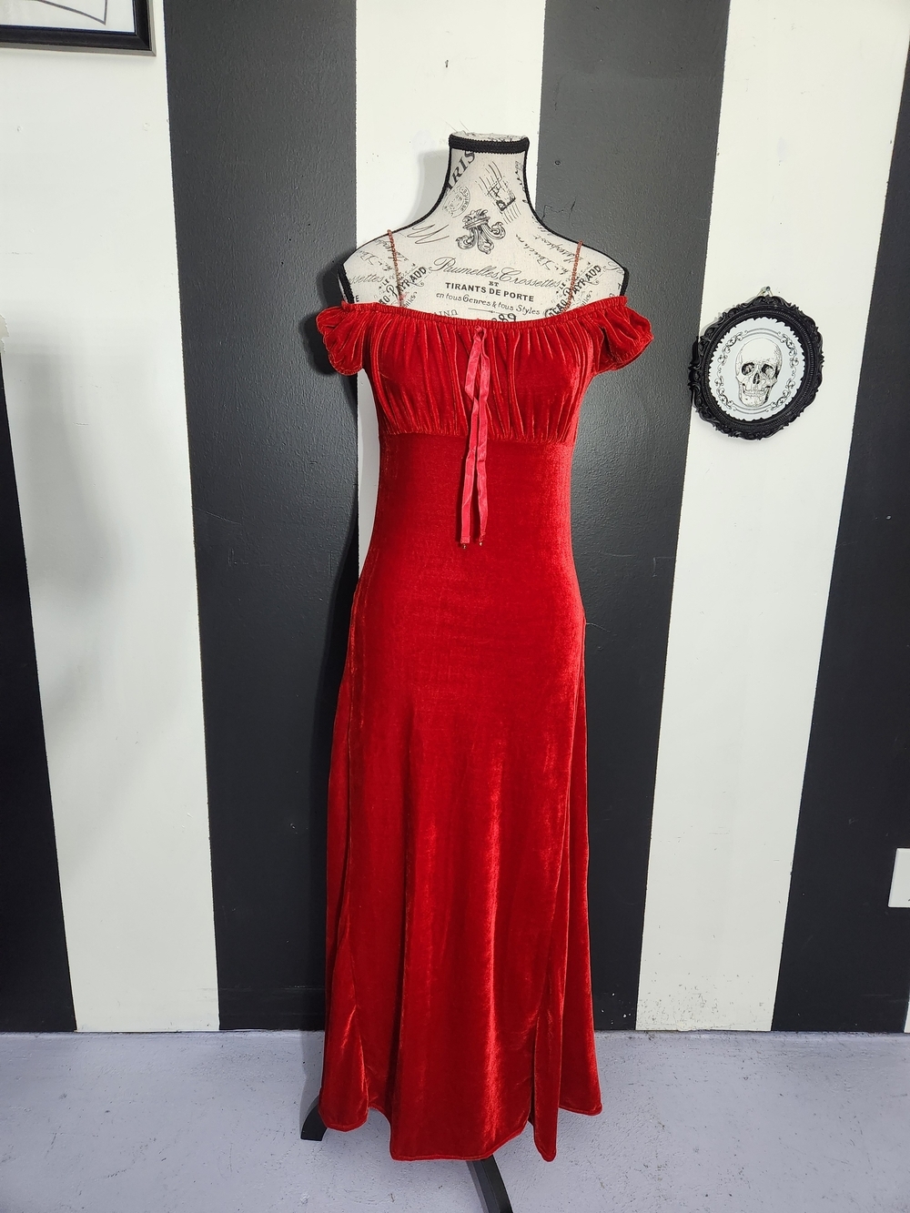 Y2k Red Velvet Maxi Dress with Tie Front